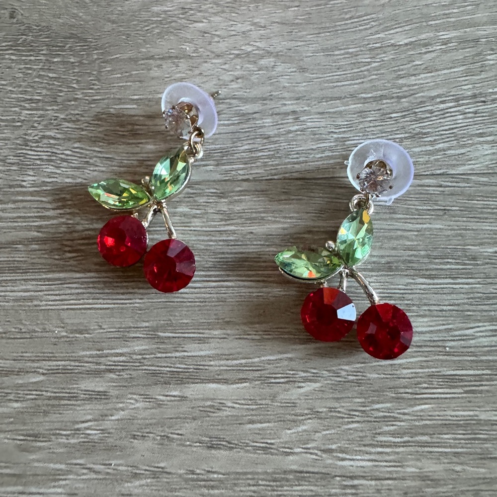 Cherry Red and Green Earrings
